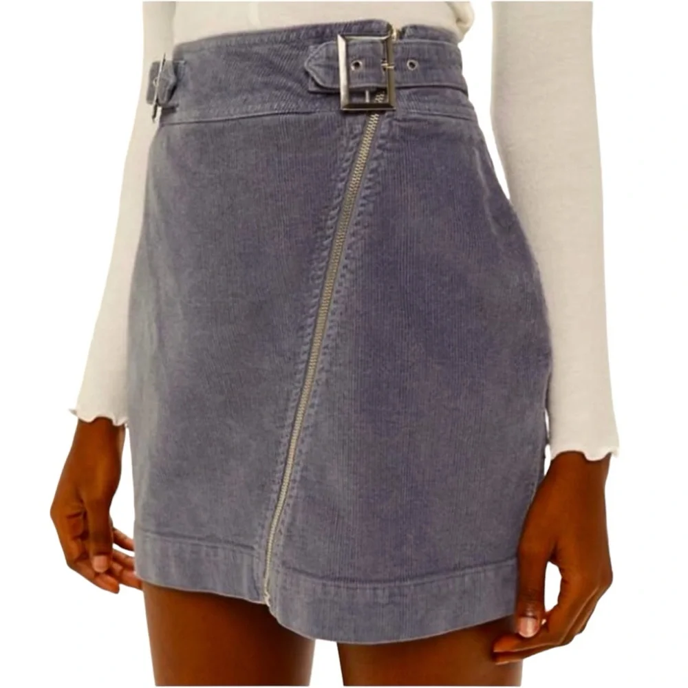 Urban Outfitters Corduroy Skirt Y2K Moto Mini Gray Zipper Buckles Grunge Size M